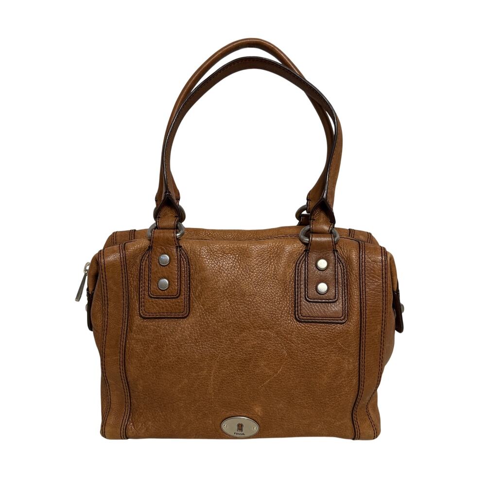 Fossil Pebbled Leather Marlow Satchel Handbag Brown Distressed
